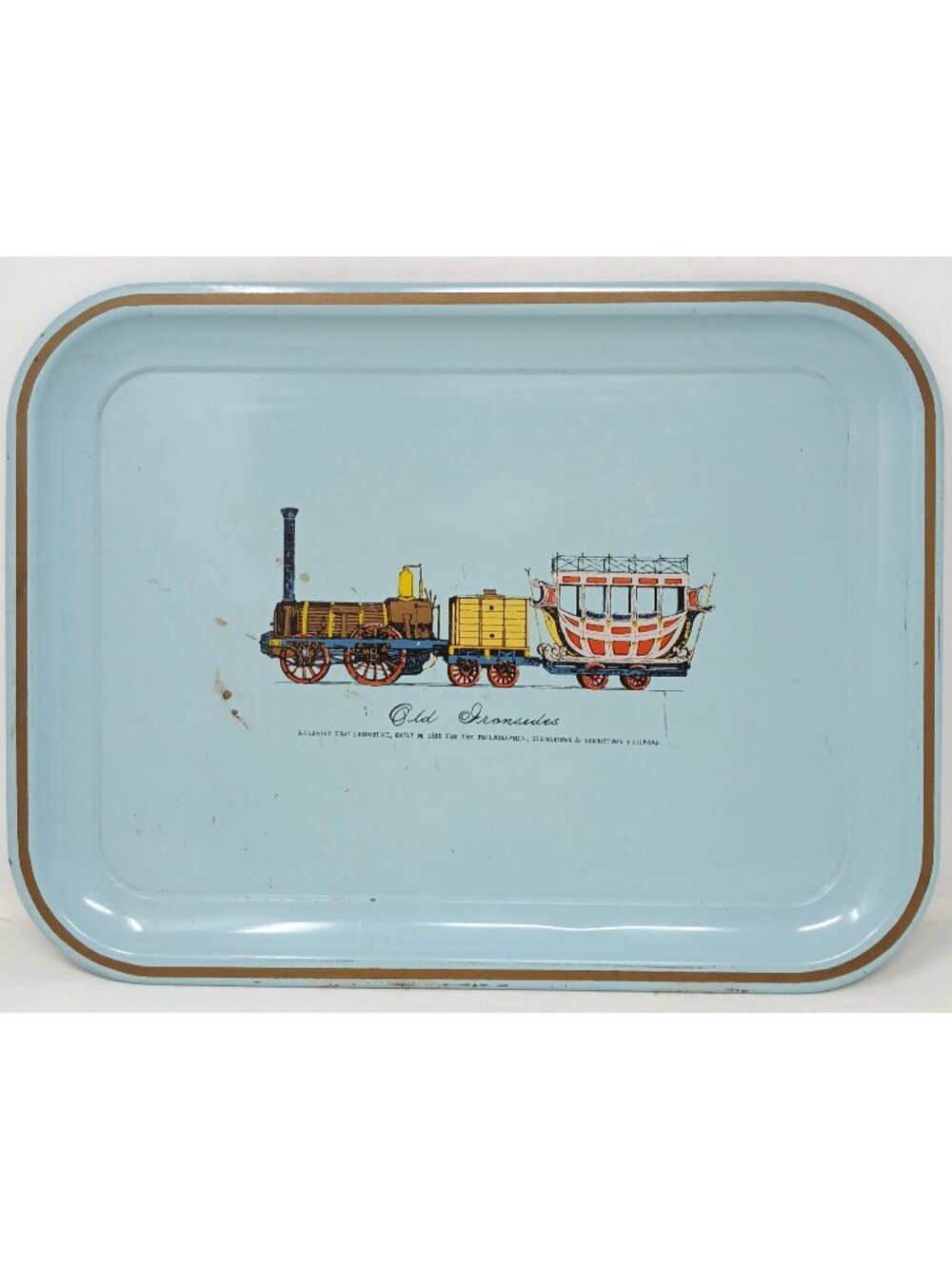 VTG Old Ironsides Metal Tray Train Illustration Approx 14 x10" Serving Tray #SB